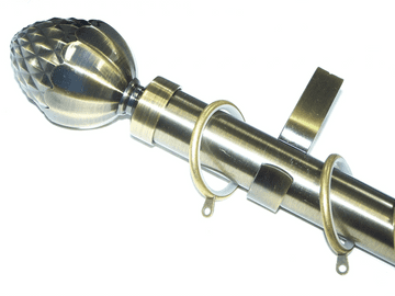 35mm Antique Brass Curtain Pole Acorn Finials Glider Rings
