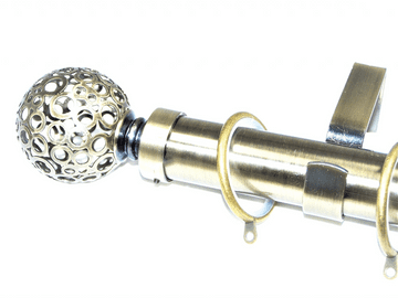 35mm Antique Brass Curtain Pole Glider Rings Circle Ball Finials