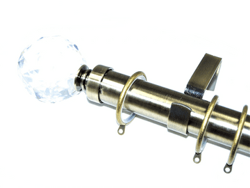 35mm Antique Brass Curtain Pole Glider Rings Crystal Ball Finials