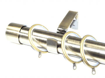 35mm Antique Brass Curtain Pole Glider Rings End Cap Finials