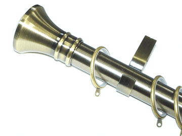 35mm Antique Brass Curtain Pole Hammerhead Finials Glider Rings