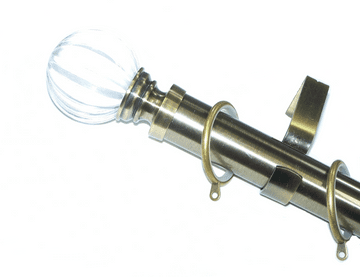 35mm Antique Brass Curtain Pole Segmented Ball Finials Glider Rings