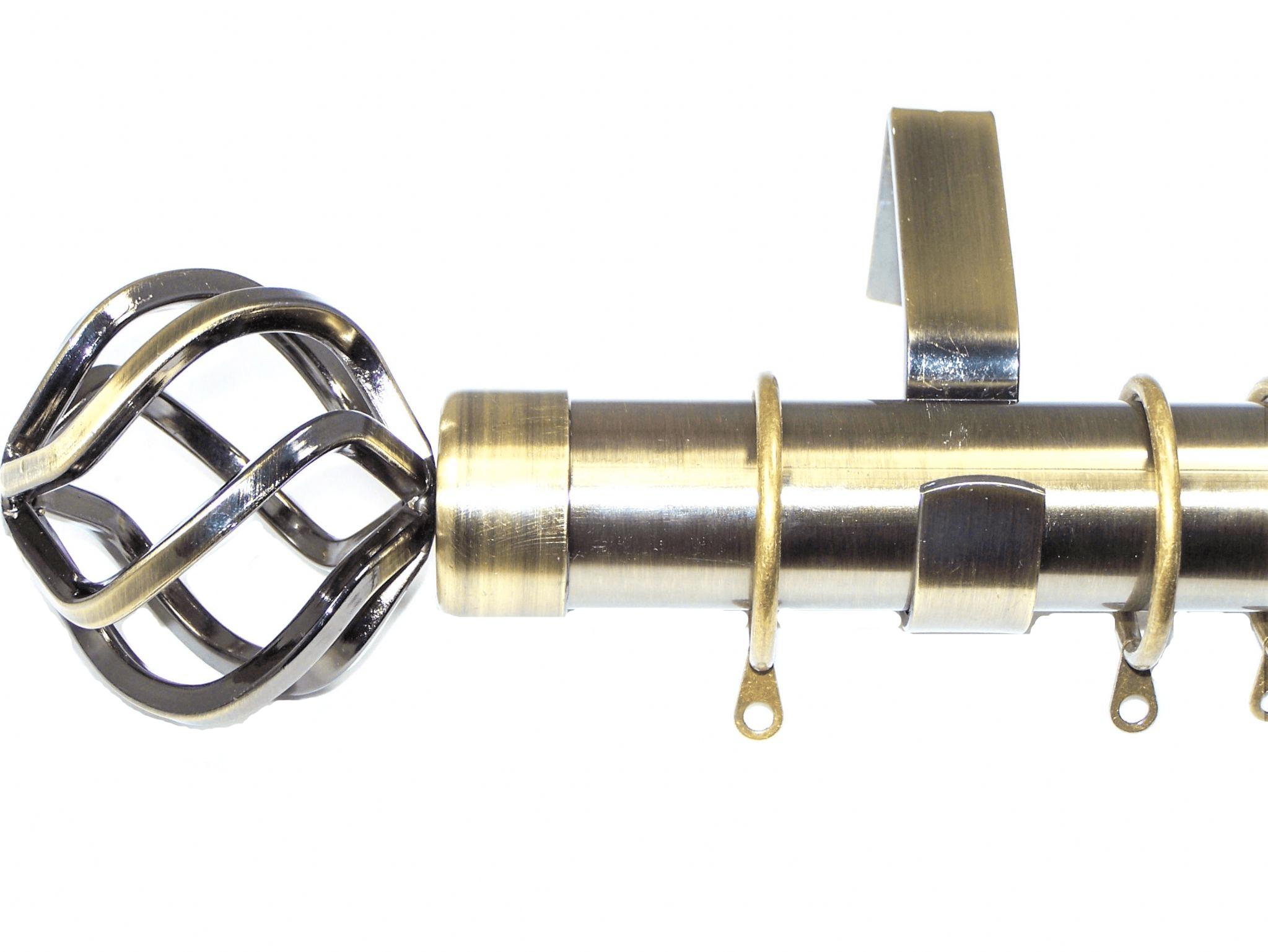 35mm Antique Brass Curtain Pole Twisted Cage Finials