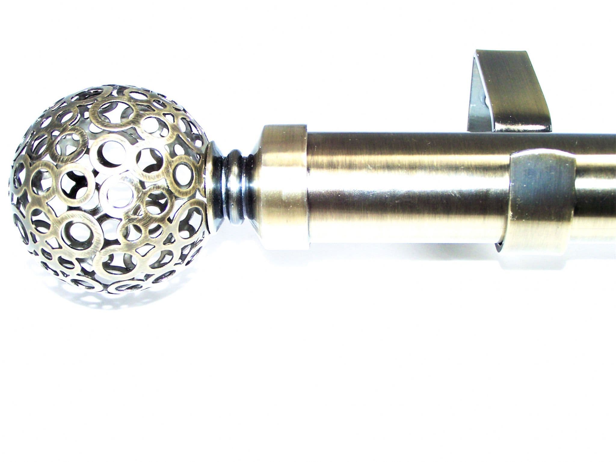 35mm Antique Brass Eyelet Curtain Pole Circle Ball Finials