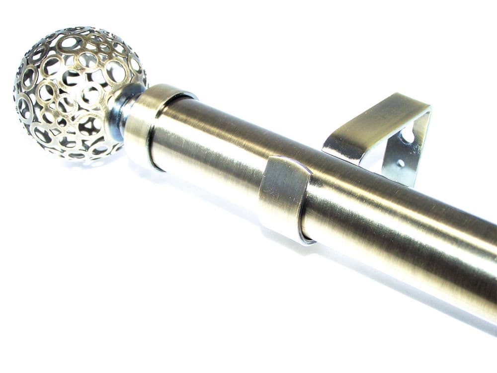 35mm Antique Brass Eyelet Curtain Pole Circle Ball Finials