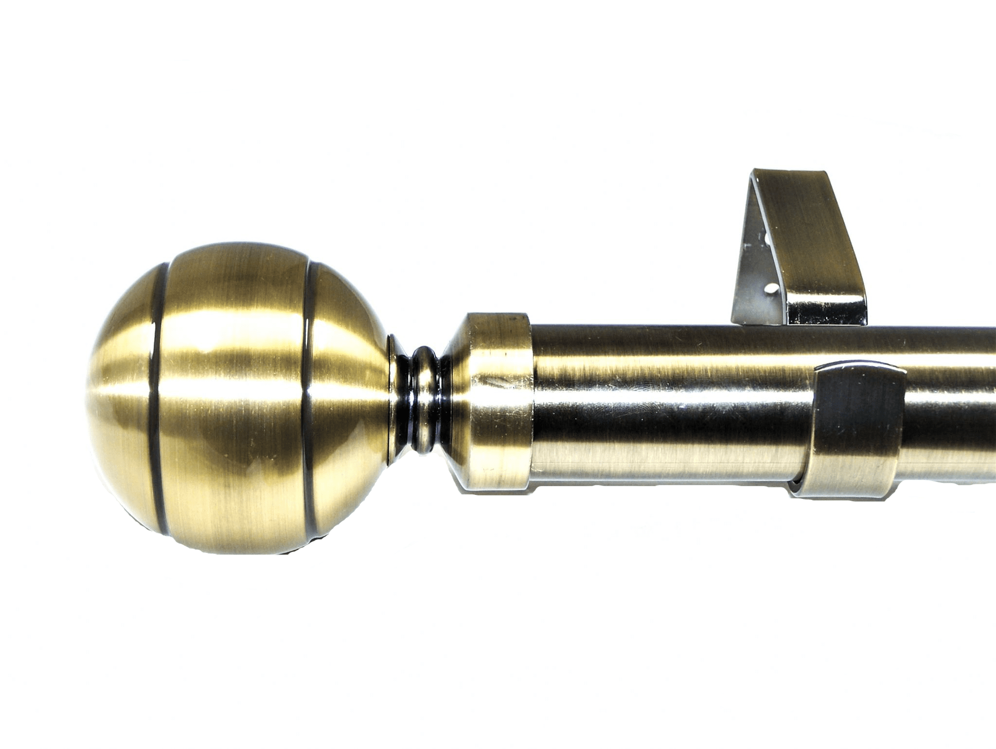 35mm Antique Brass Eyelet Curtain Pole Ribbed Ball Finials