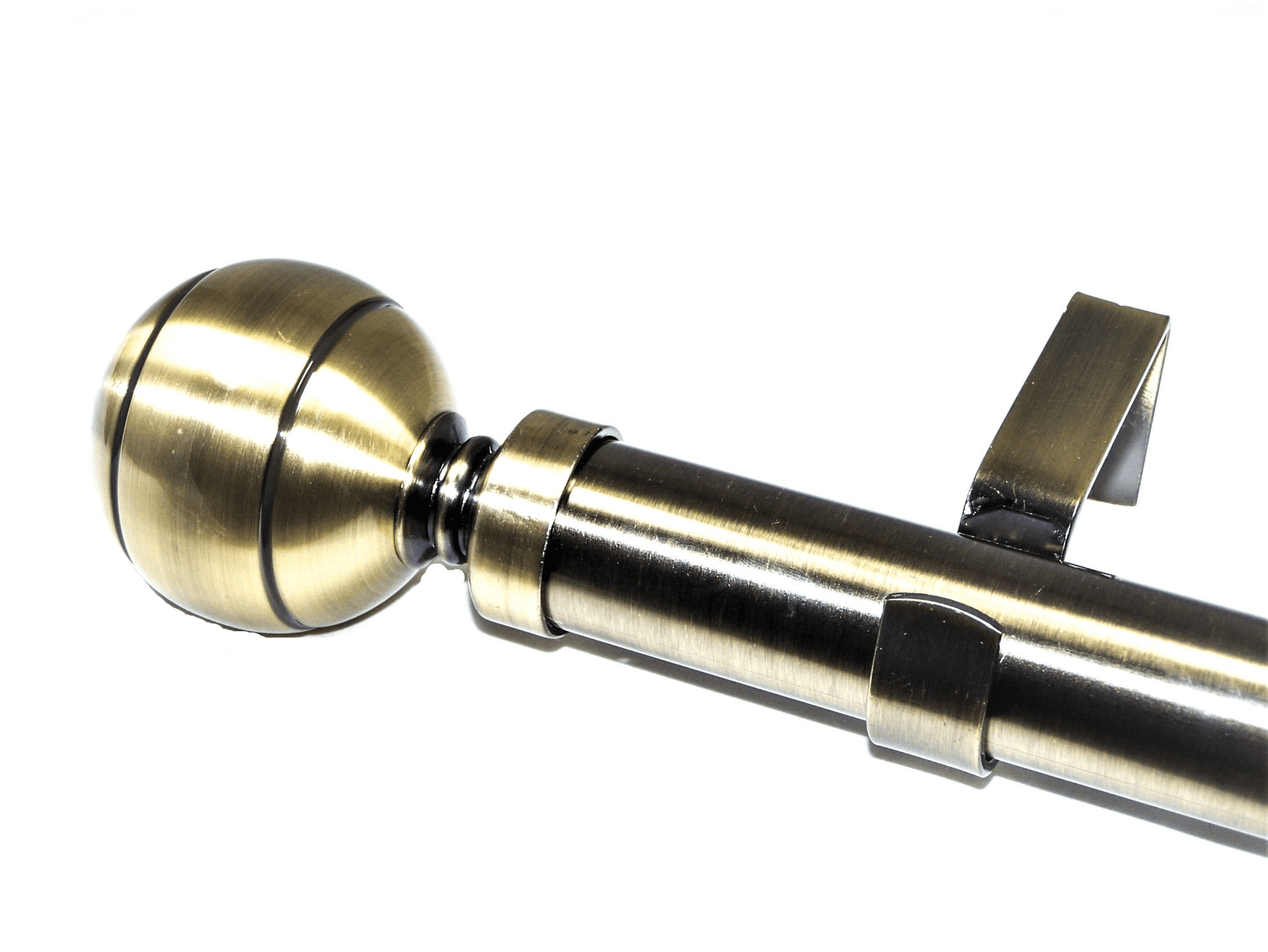 35mm Antique Brass Eyelet Curtain Pole Ribbed Ball Finials