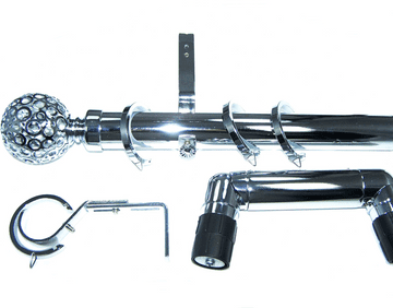 35mm Chrome Bay Window Pole System Circle Ball Finials 2.4m 3m 3.6m 4.5m 4.8m 5.4m 6m