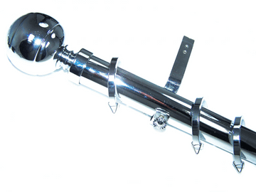 35mm Chrome Bay Window Pole System Ribbed Ball Finials 2.4m 3m 3.6m 4.5m 4.8m 5.4m 6m