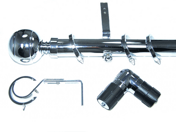 35mm Chrome Bay Window System Ribbed Ball Finials 2.4m 3m 3.6m 4.5m 4.8m 5.4m 6m