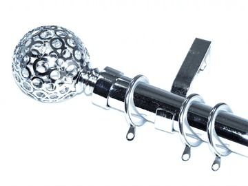 35mm Chrome Curtain Pole Circle Ball Finials Glider Rings
