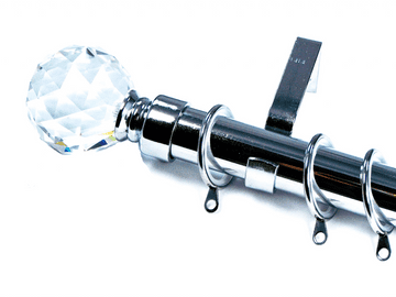 35mm Chrome Curtain Pole Crystal Ball Finials Glider Rings