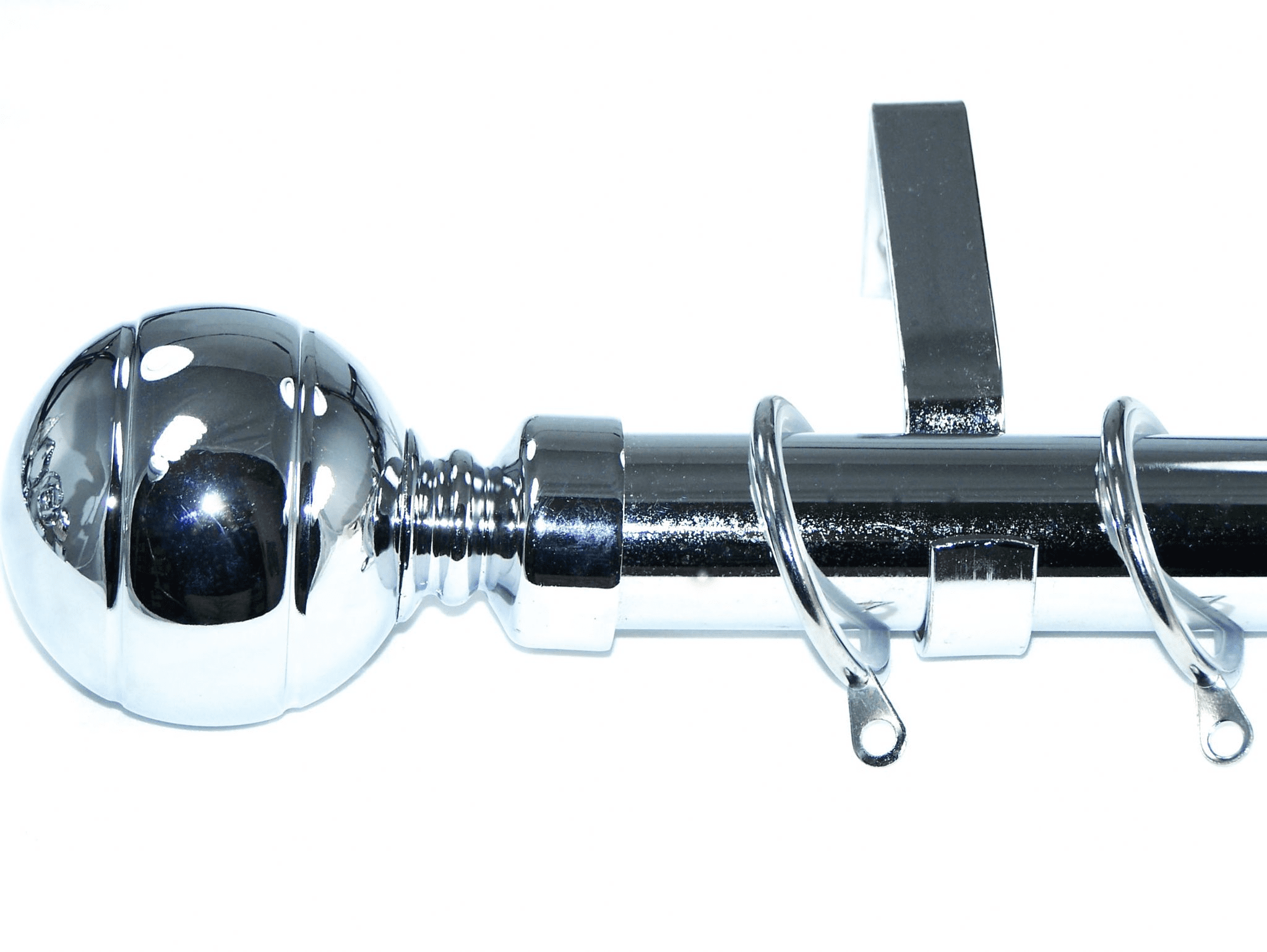 35mm Chrome Curtain Pole Ribbed Ball Finials Glider Rings