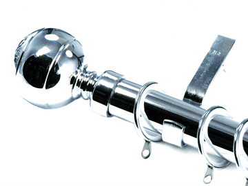 35mm Chrome Curtain Pole Ribbed Ball Finials Glider Rings