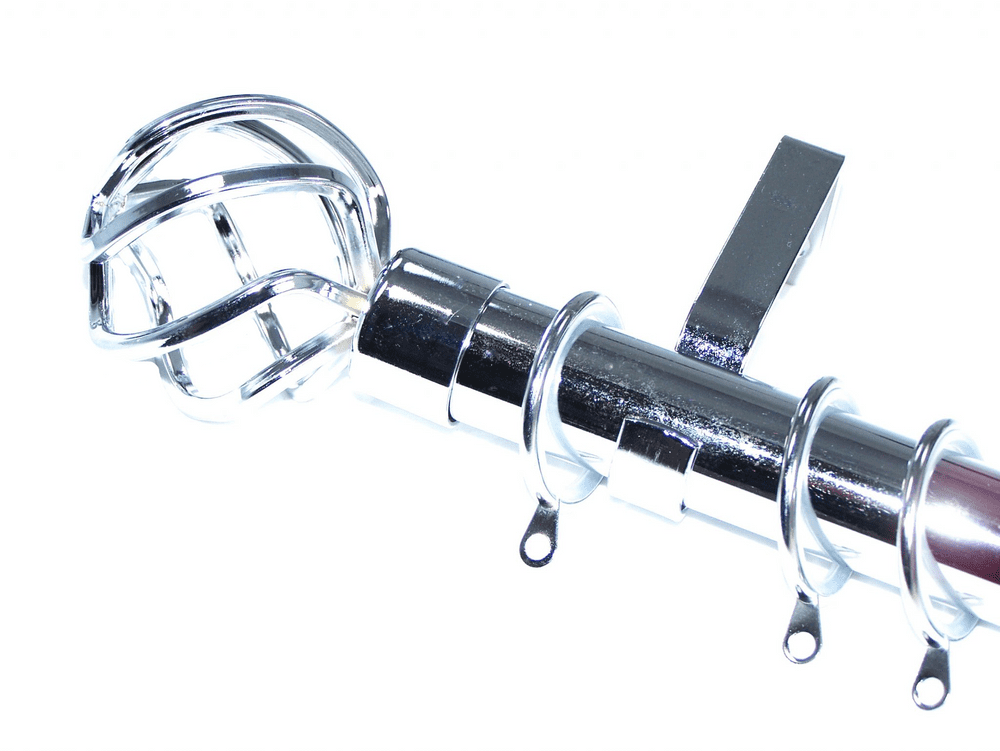 35mm Chrome Curtain Pole Twisted Cage Finials Glider Rings