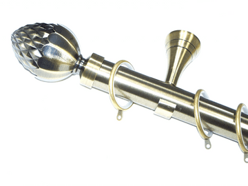 35mm Designer Antique Brass Curtain Pole Acorn Finials Glider Rings