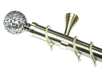 35mm Designer Antique Brass Curtain Pole Circle Ball Finials Glider Rings