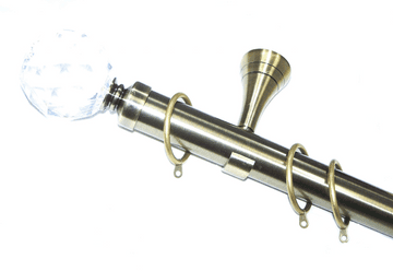 35mm Designer Antique Brass Curtain Pole Crystal Ball Finials