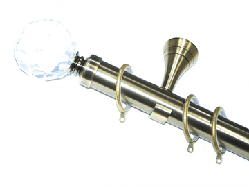 35mm Designer Antique Brass Curtain Pole Crystal Ball Finials Glider Rings