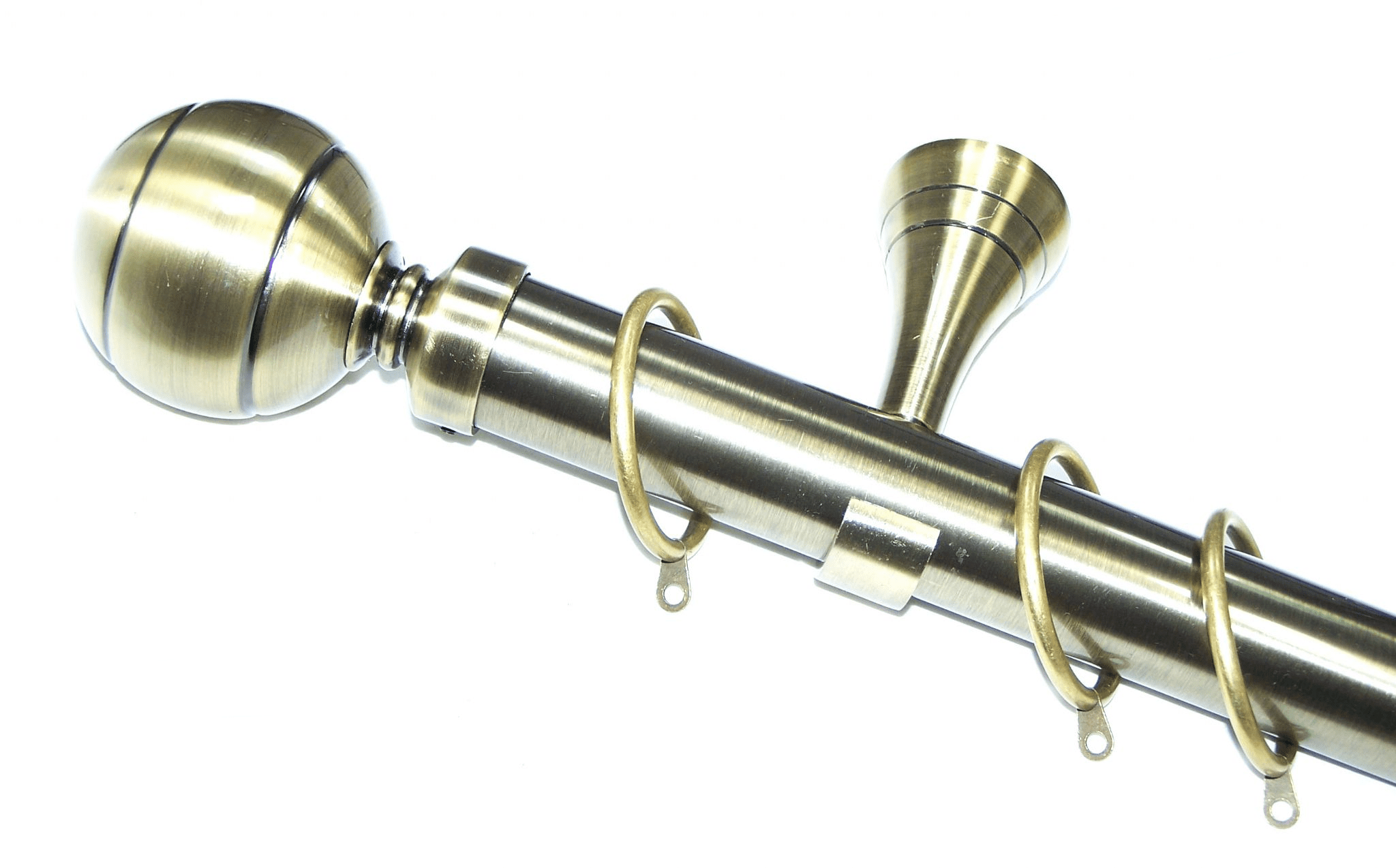 35mm Designer Antique Brass Curtain Pole System Ribbed Ball Finials