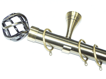 35mm Designer Antique Brass Curtain Pole Twisted Cage Ball Finials