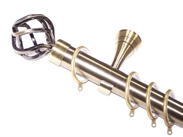 35mm Designer Antique Brass Curtain Pole Twisted Cage Finials Glider Rings