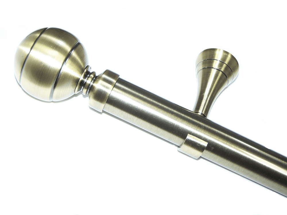 35mm Designer Antique Brass Eyelet Curtain Pole Ribbed Ball Finials