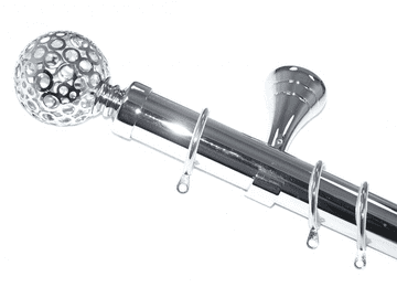 35mm Designer Chrome Curtain Pole Circle Ball Finials Glider Rings
