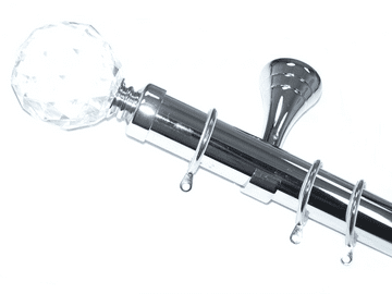 35mm Designer Chrome Curtain Pole Crystal Ball Finials Glider Rings