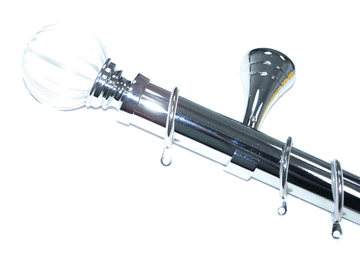 35mm Designer Chrome Curtain Pole Segmented Ball Finials Glider Rings