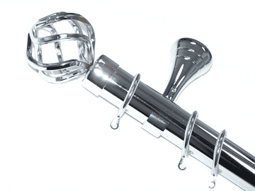 35mm Designer Chrome Curtain Pole Twisted Cage Finials Glider Rings