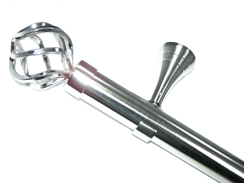 35mm Designer Stainless Steel Curtain Pole Twisted Cage Ball Finials