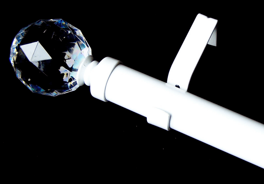 35mm Gloss White Eyelet Curtain Pole Crystal Ball Finials