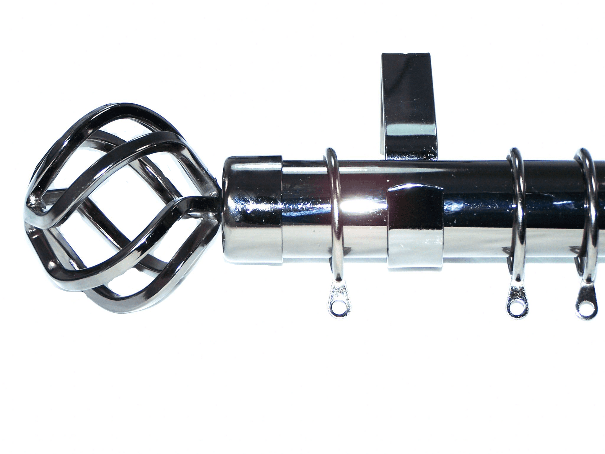 35mm Graphite Black Nickel Curtain Pole Twisted Cage Finials