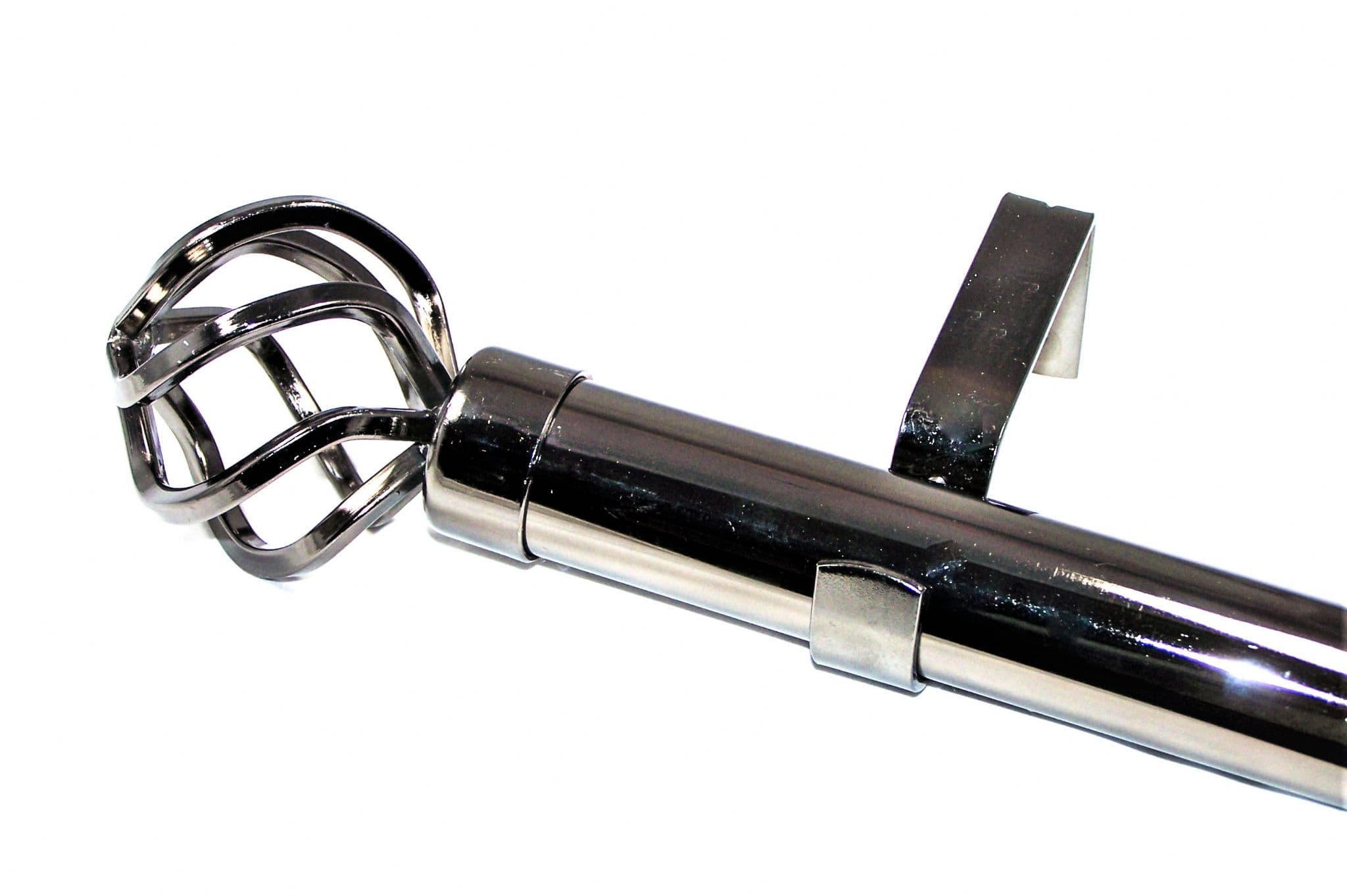 35mm Graphite Black Nickel Eyelet Curtain Pole System Twisted Cage Finials