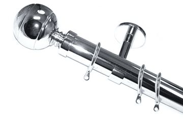 35mm IDC Chrome Curtain Pole Ribbed Ball Finials Glider Rings