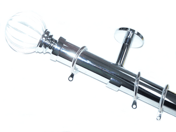 35mm IDC Chrome Curtain Pole System with Segmented Ball Finials & Glider Rings 1.2m 1.5m 2.4m 3m