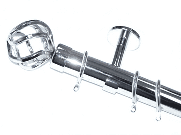 35mm IDC Chrome Curtain Pole Twisted Cage Ball Finials Glider Rings