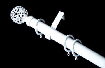 35mm White Curtain Pole Circle Ball Finials Glider Rings