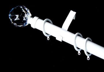 35mm White Curtain Pole Crystal Ball Finials Glider Rings