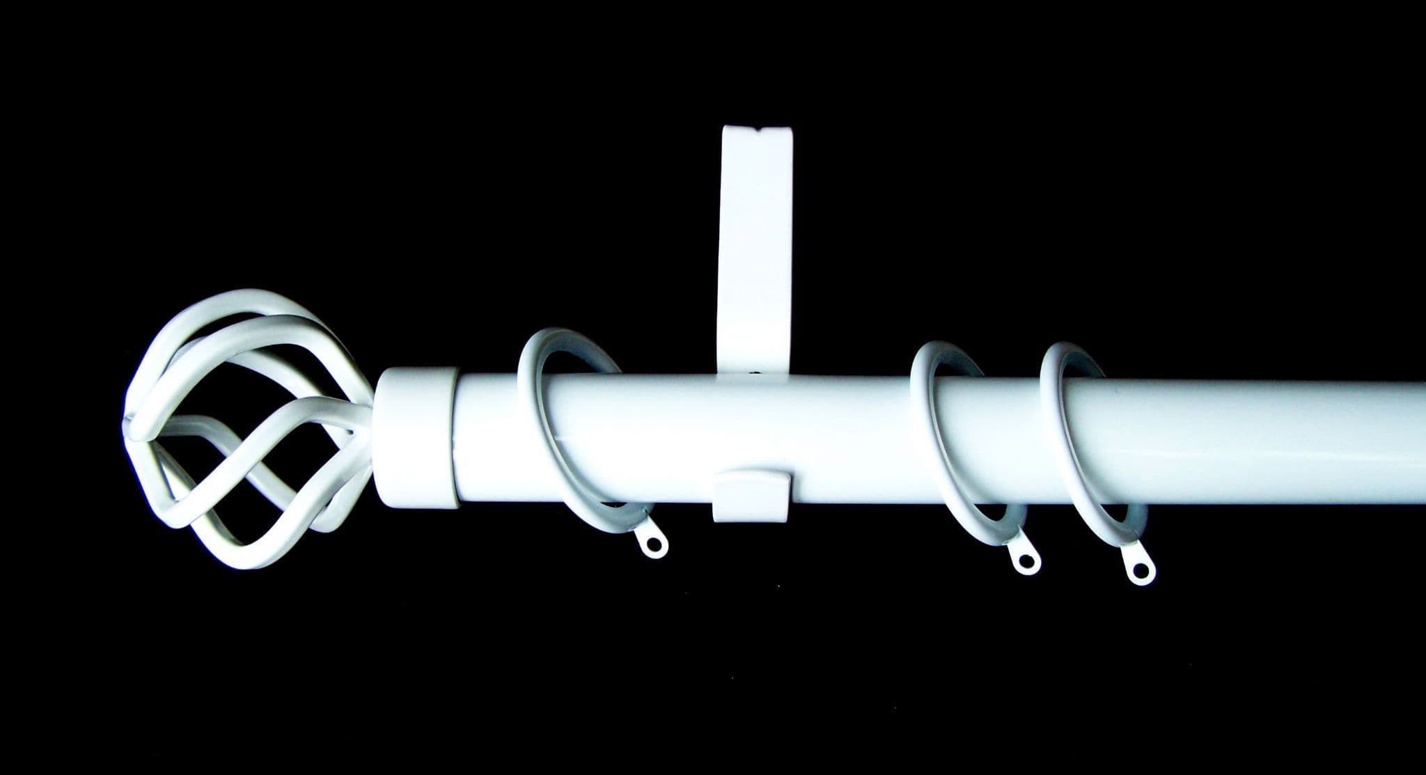 35mm White Curtain Pole Twisted Cage Finials Glider Rings