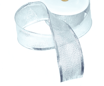 40mm Wired Silver Threaded Decorative Ribbon x 3m