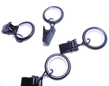 8mm - 13mm Matt Black Metal Cafe Rod Glider Rings with Clip