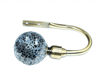 Antique Brass Cut Glass Black Mosaic Ball Curtain Tiebacks / Holdbacks.