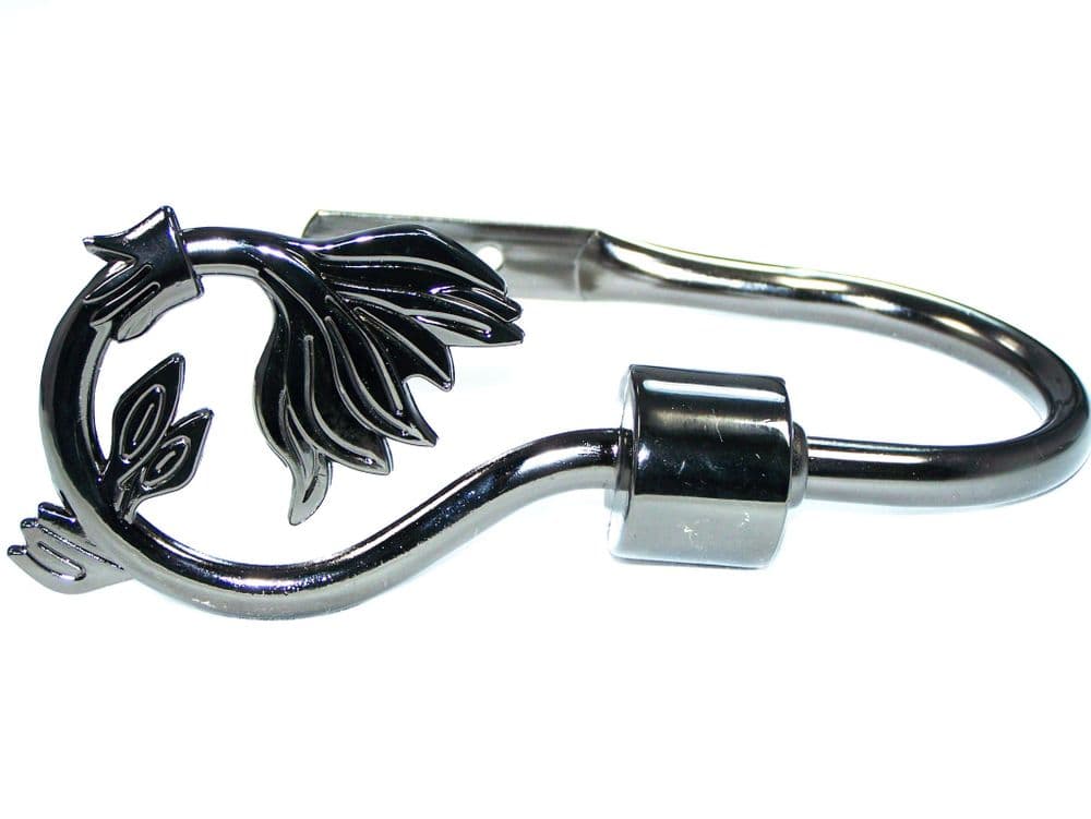 Graphite Black Nickel Swirl Leaf Curtain Tiebacks / Holdbacks