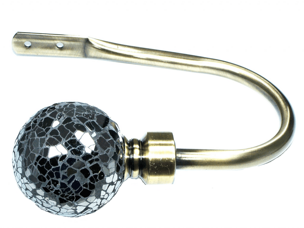 Large Antique Brass Black Mosaic Ball Curtain Tiebacks / Holdbacks