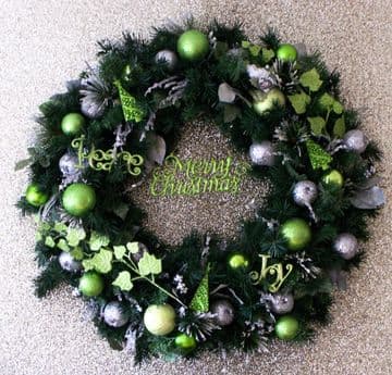 Luxury Giant 90cm Lime Green & Silver Bauble Wall Door Wreath Commercial