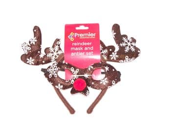 Novelty Fun Christmas Mask & Antlers Headband