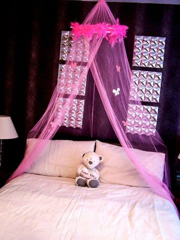 Pink Feather Boa Bed Mosquito Net Single Double Insect Fly Protection Canopy