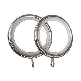 Polished Chrome 16mm - 19mm LINED Metal Curtain Pole Rings Quiet Nylon Glider